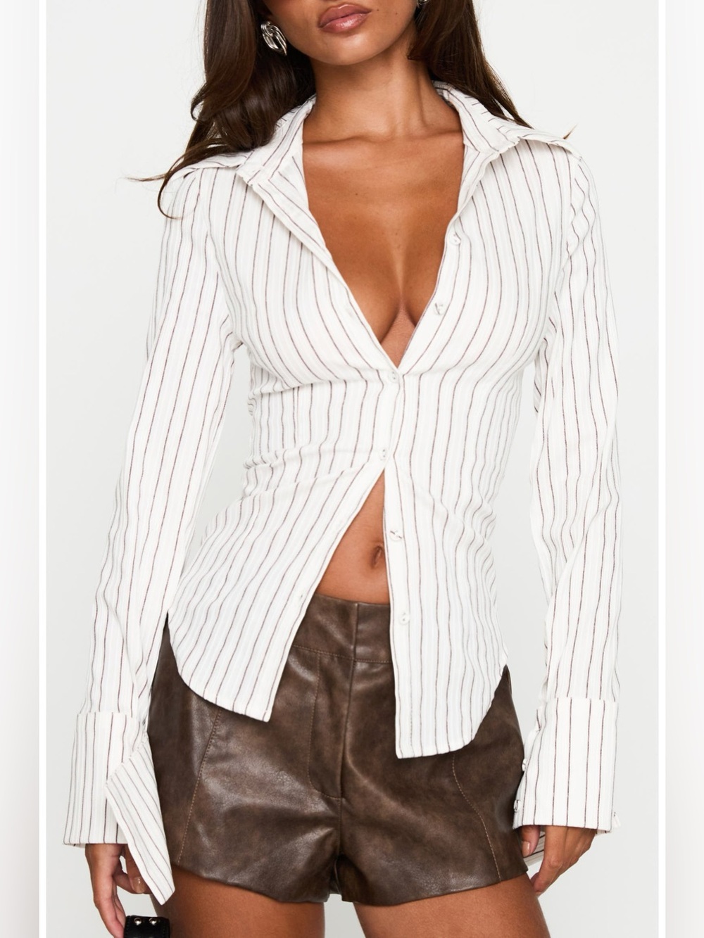 Princess Polly Madlin Stripe Long Sleeve Button-Up Shirt Size 0